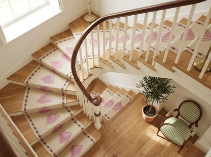 Pink Geometric Wool Flatweave Runner Rug Custom-Size Entryway Rug