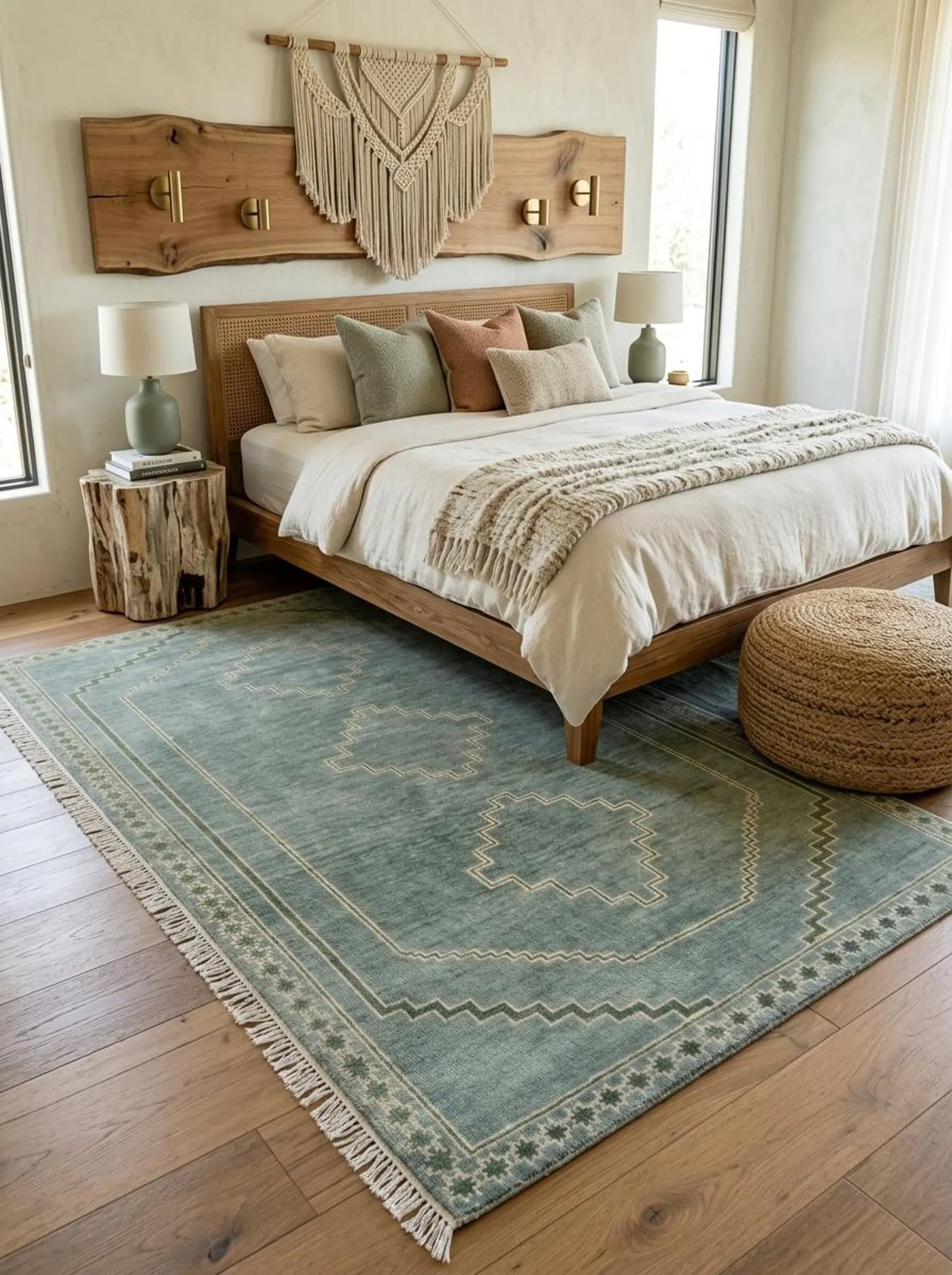 Aqua Heritage Geometric Boho Neutral Living Room Rug