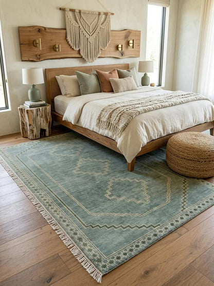 Aqua Heritage Geometric Boho Neutral Living Room Rug