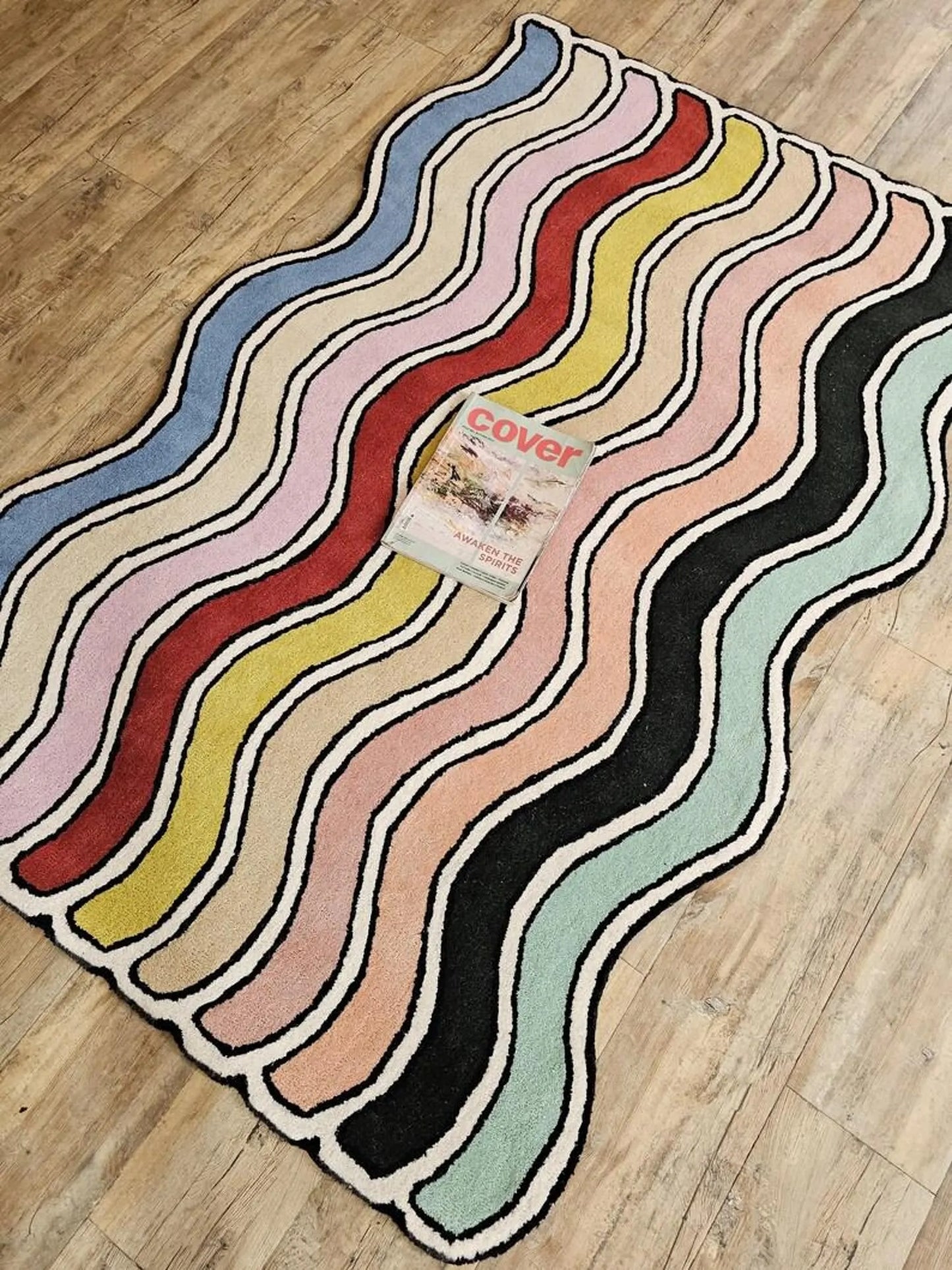 Hand Tufted Wool Runner Rug, Colorful Wavy Stripe Hallway Carpet
