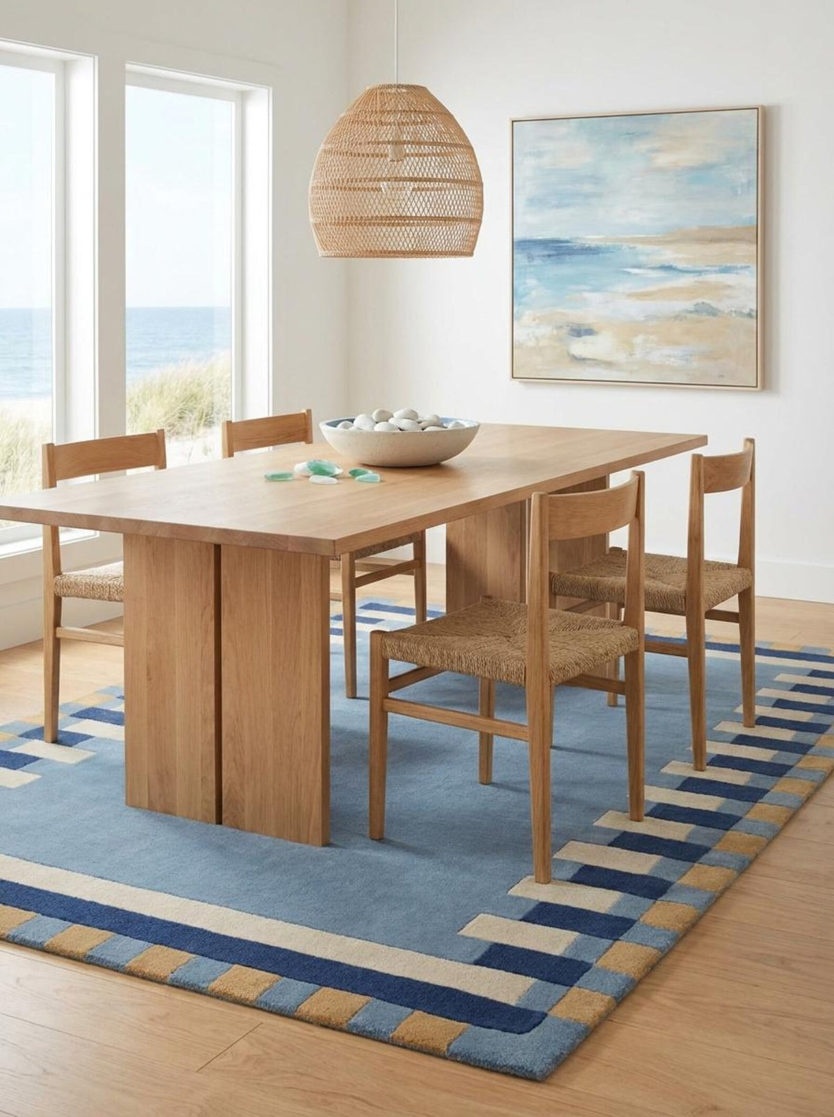 Dusty Blue Geometric Tufted Rug, Handmade Wool Area Rug Modern Nursery & Living Room Carpet