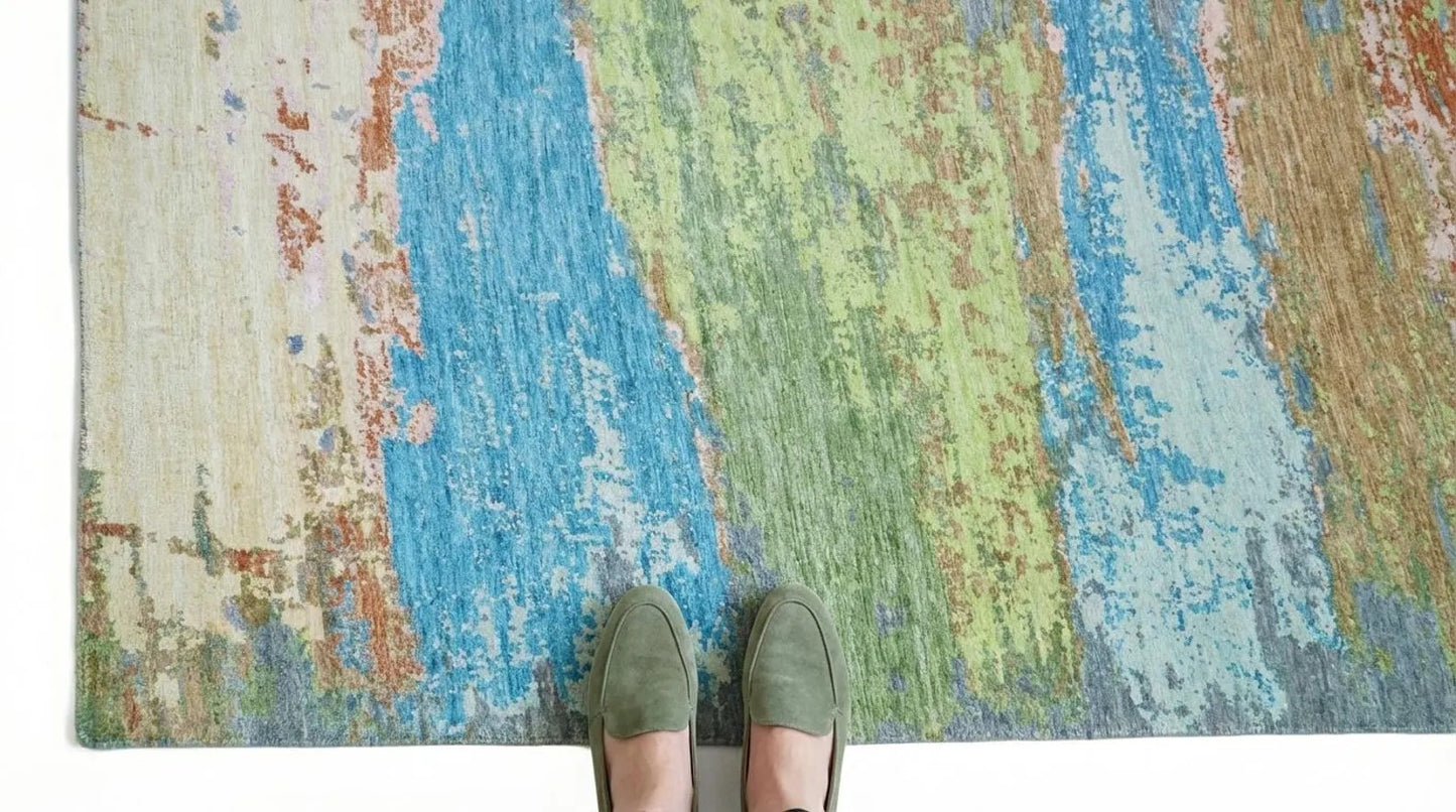 Handcrafted Contemporary Watercolor Carpet for Living Room