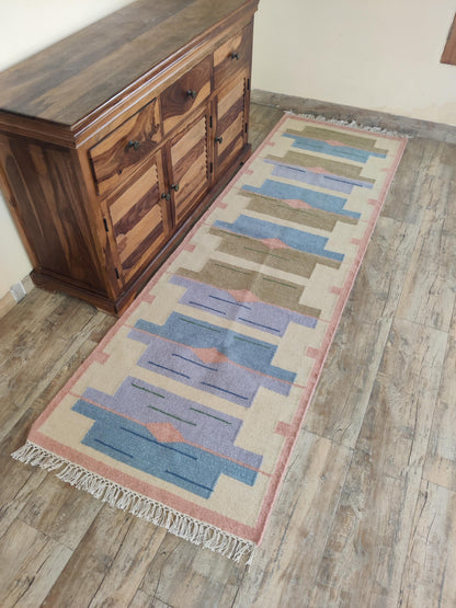 Handwoven Wool Kilim Runner Geometric Stair Rug