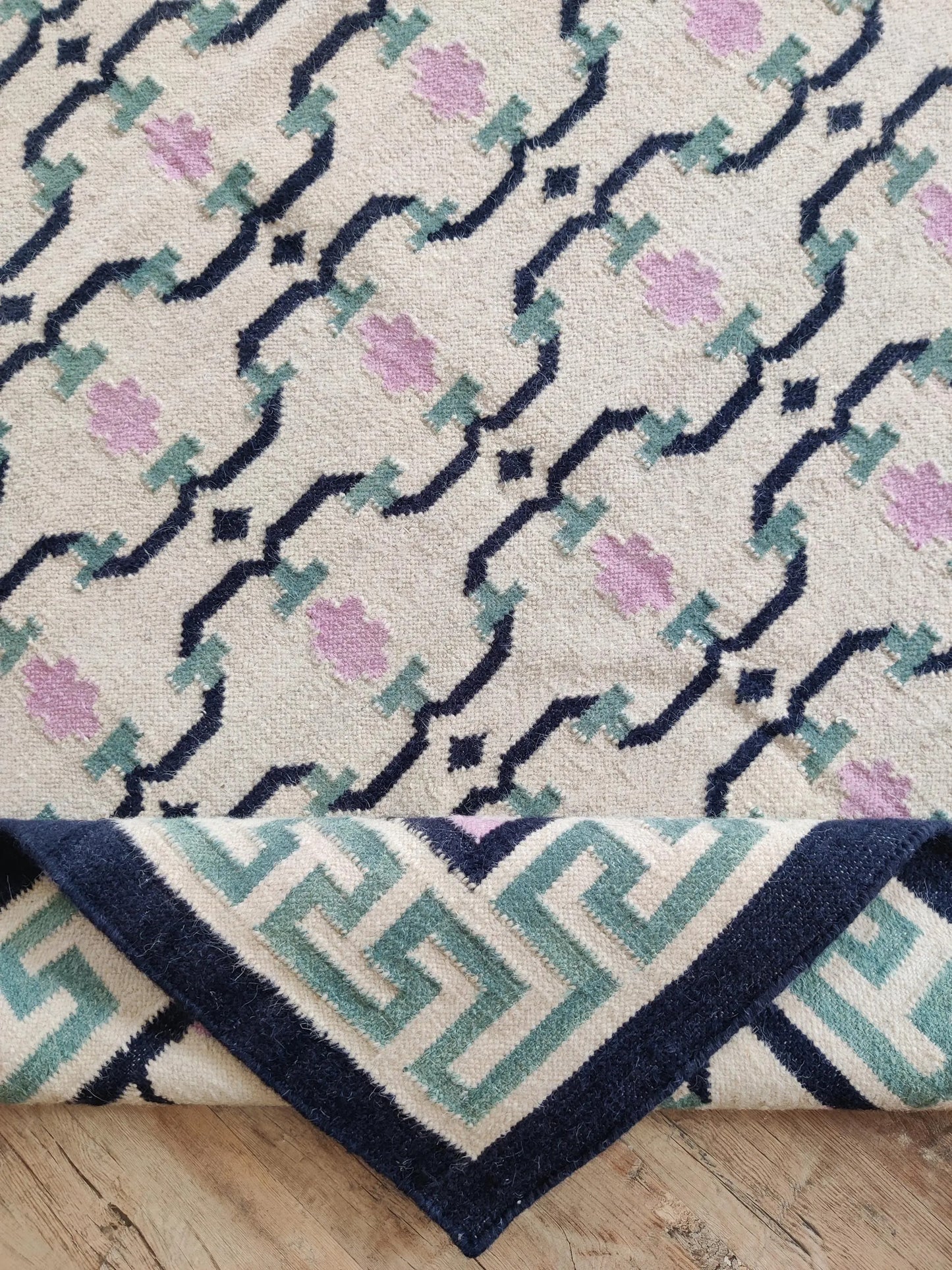 Classic Pastel Totem Handwoven Cotton Wool Dhurrie