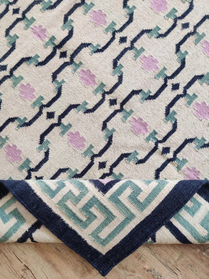 Classic Pastel Totem Handwoven Cotton Wool Dhurrie