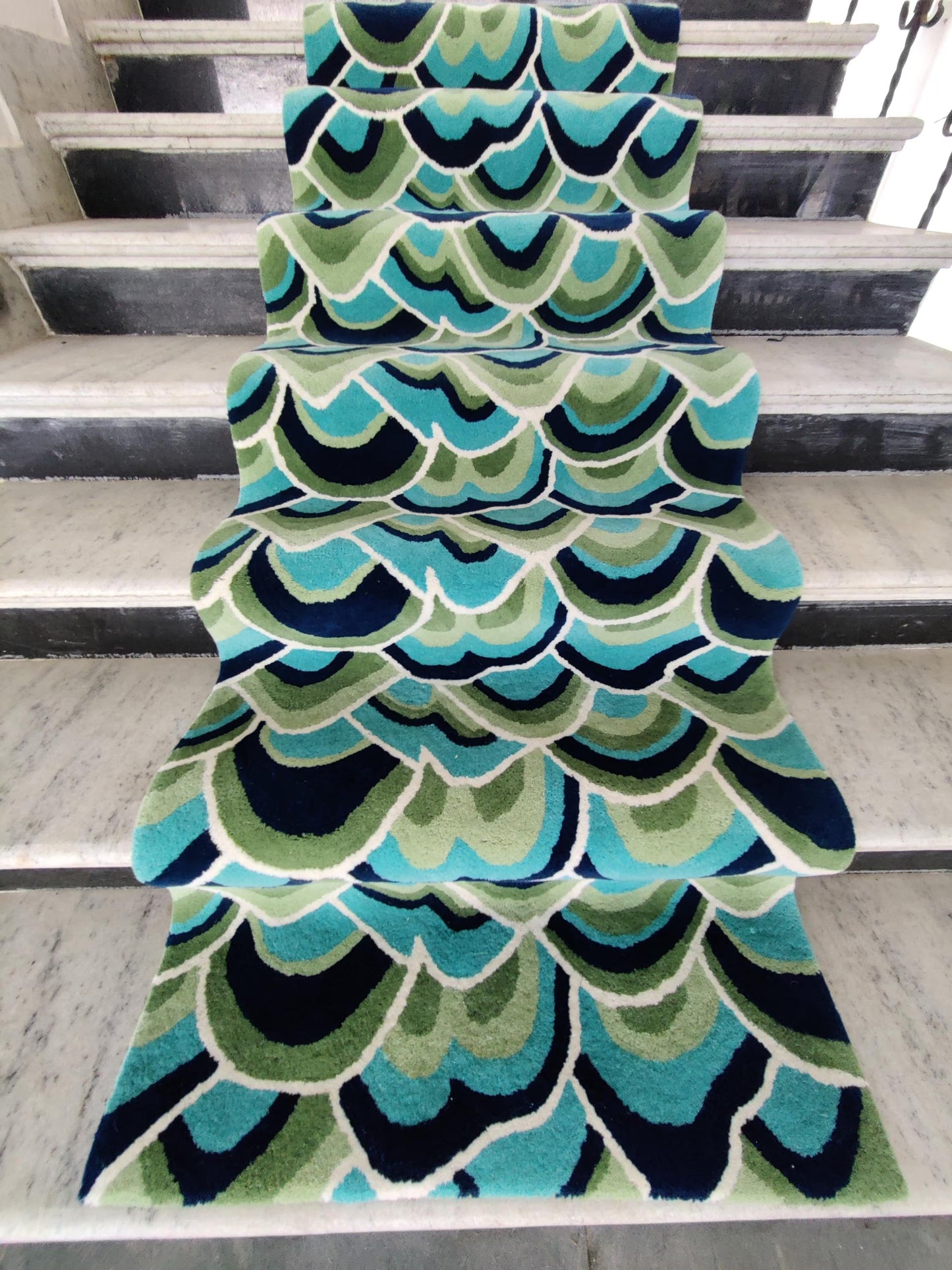 Blue Green Weave Modern Artisan Hand-Tufted Wool Runner Rug