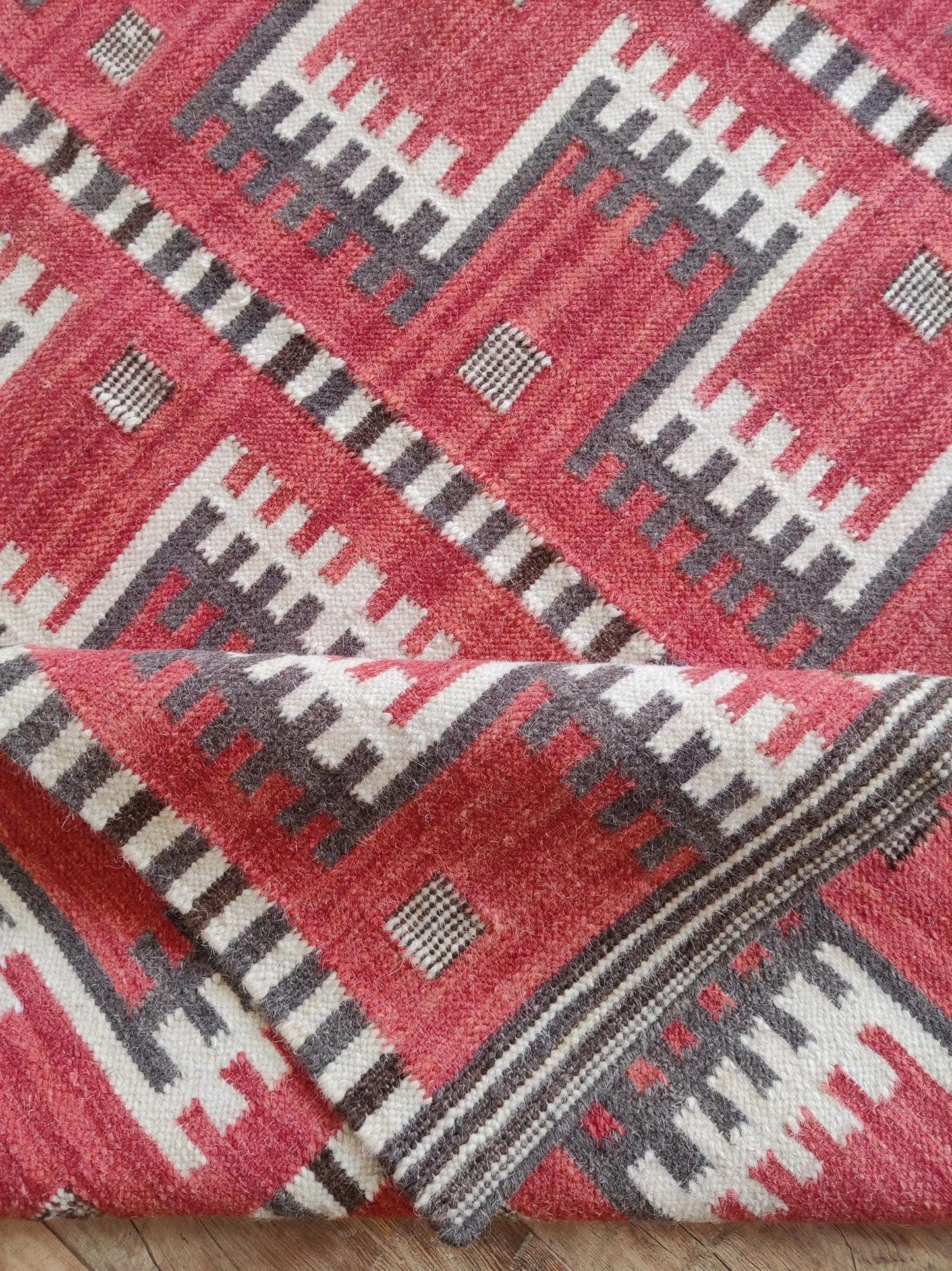 Crimson Tribal Interlock Handwoven Native American Style Rug