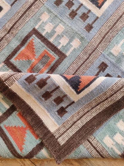 Southwestern Aztec Block Matrix wool rug