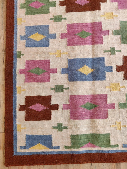 Tribal Earth Medallion Matrix Wool Cotton Dhurrie Rug