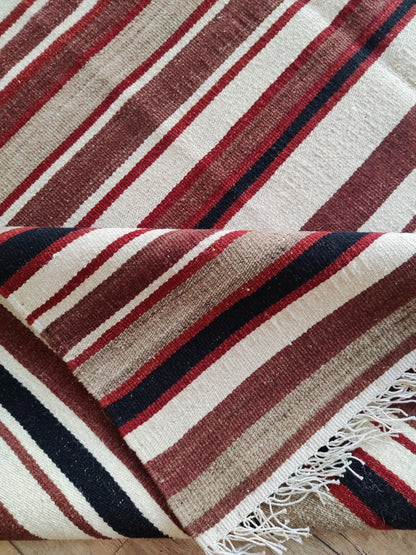 Handwoven Earth Tone Striped Cotton Wool Rug