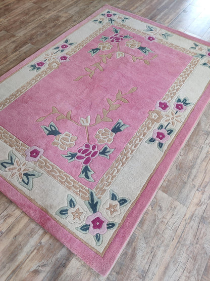 Pink Heritage Floral Handmade Wool Tufted Rug