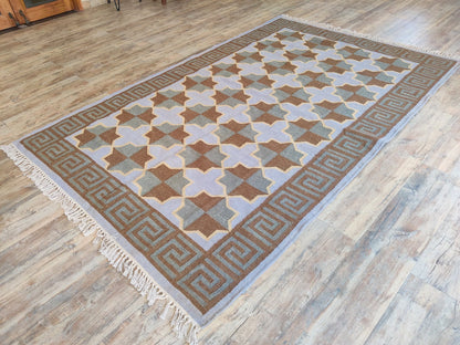Mediterranean Star Trellis Greek Key Border Flatweave Rug