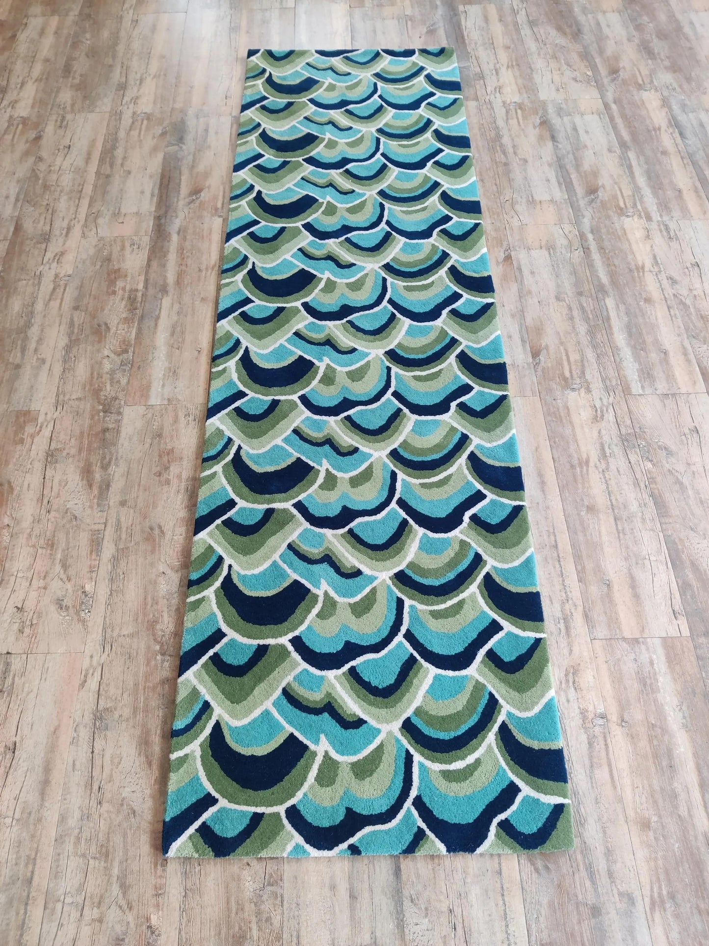 Blue Green Weave Modern Artisan Hand-Tufted Wool Runner Rug