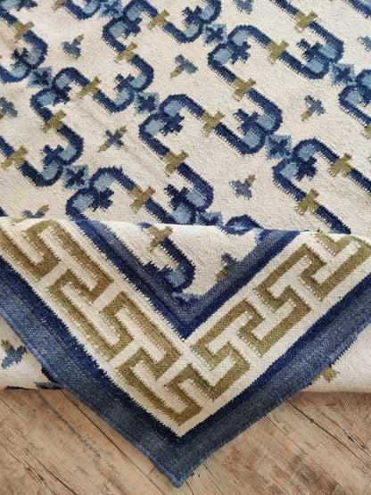 Oceanic Greek Maze Mediterranean Wave Pattern Wool Area Rug