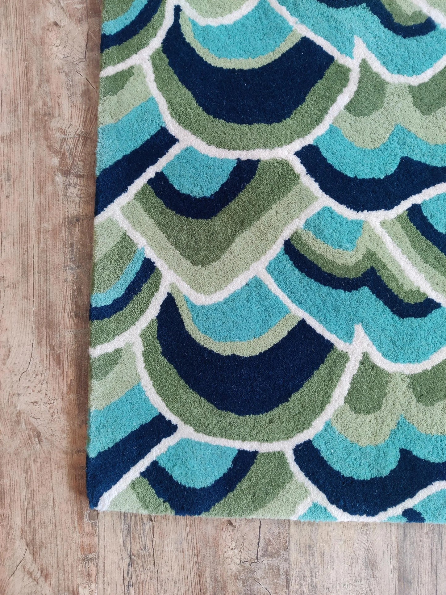 Blue Green Weave Modern Artisan Hand-Tufted Wool Runner Rug
