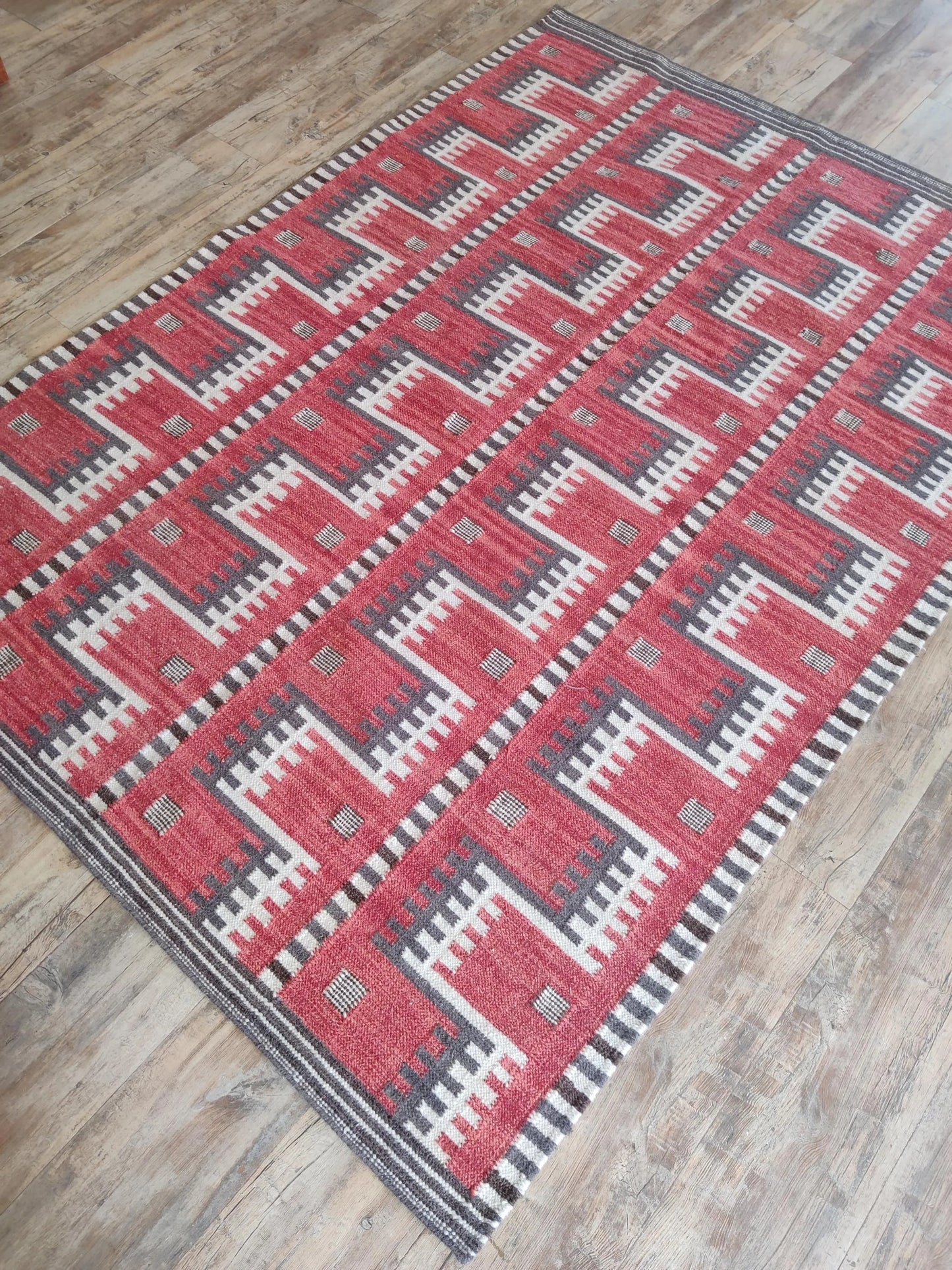 Crimson Tribal Interlock Handwoven Native American Style Rug