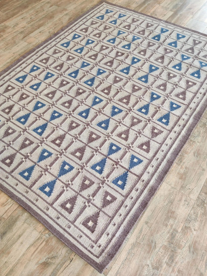 concentric Scandi-Tribal Band Grey and Brown Handwoven Wool Dhurrie
