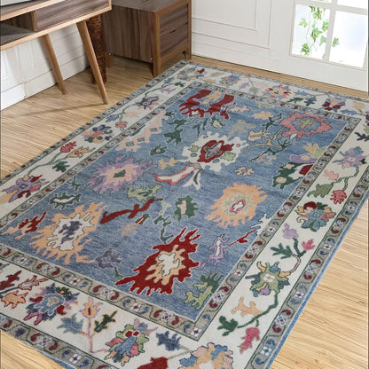 Hand Knotted Oushak Denim Blue & Cream Wool carpet