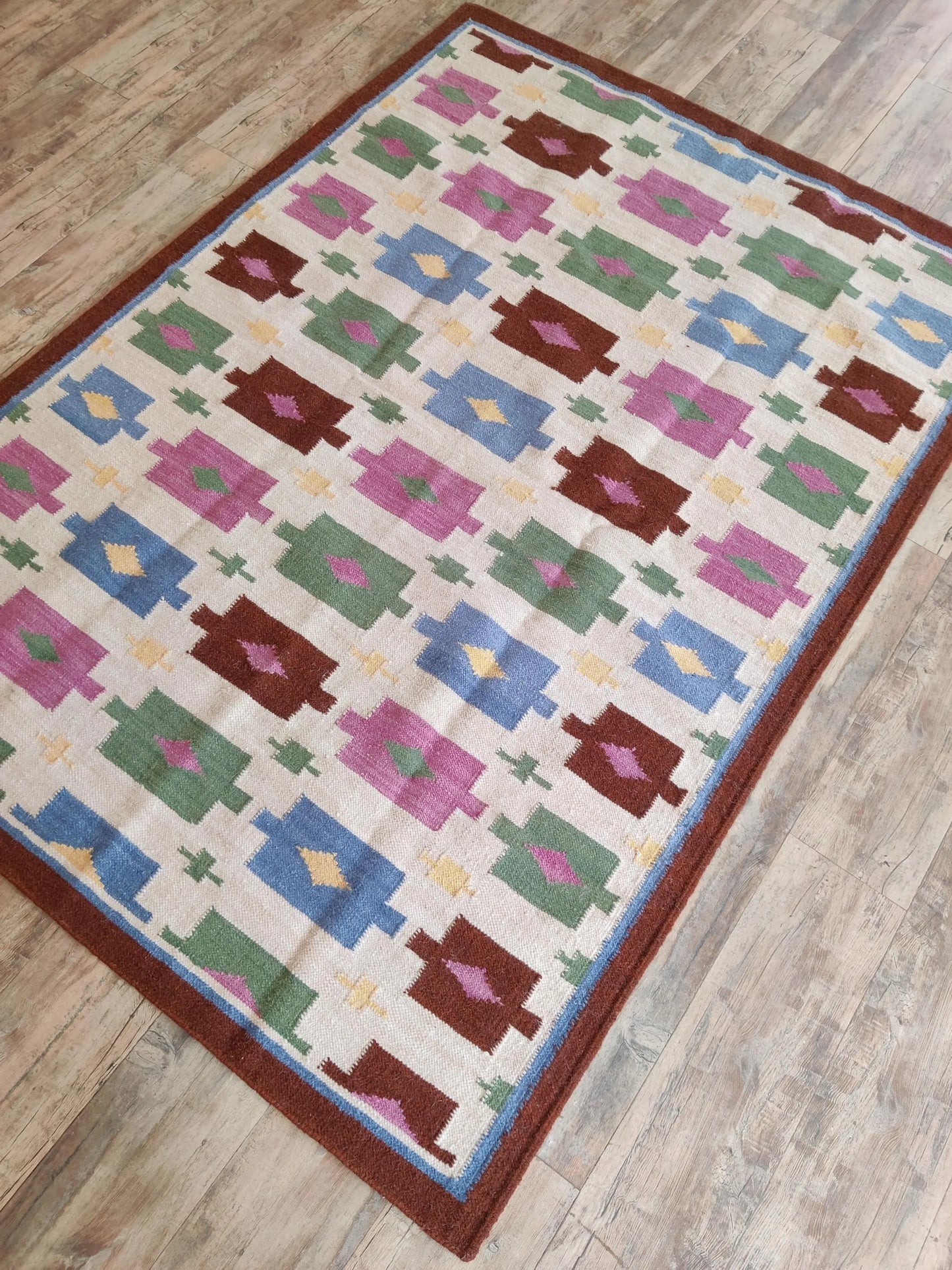 Tribal Earth Medallion Matrix Wool Cotton Dhurrie Rug