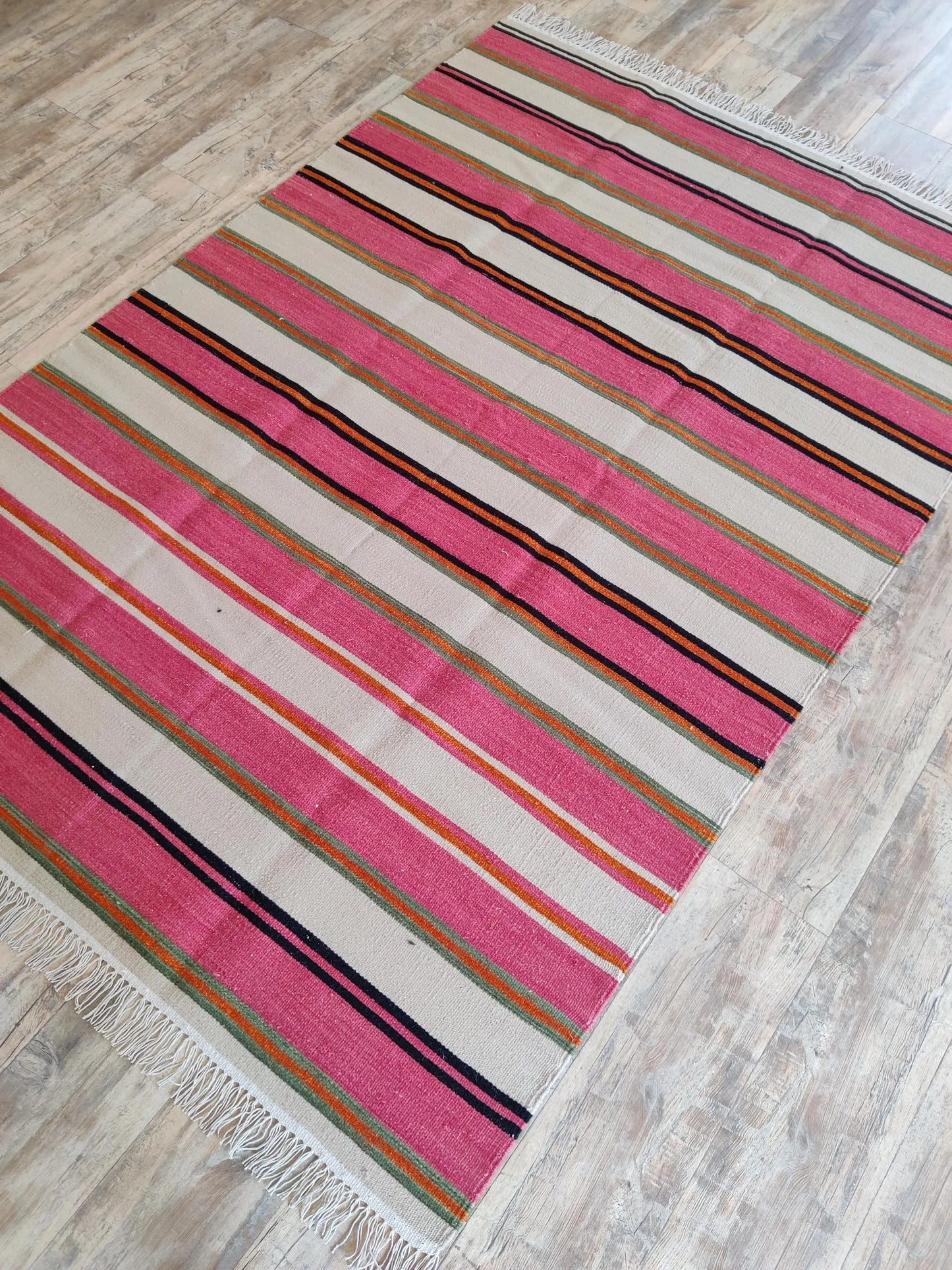 Artisan Handwoven Pink Stripe Rug
