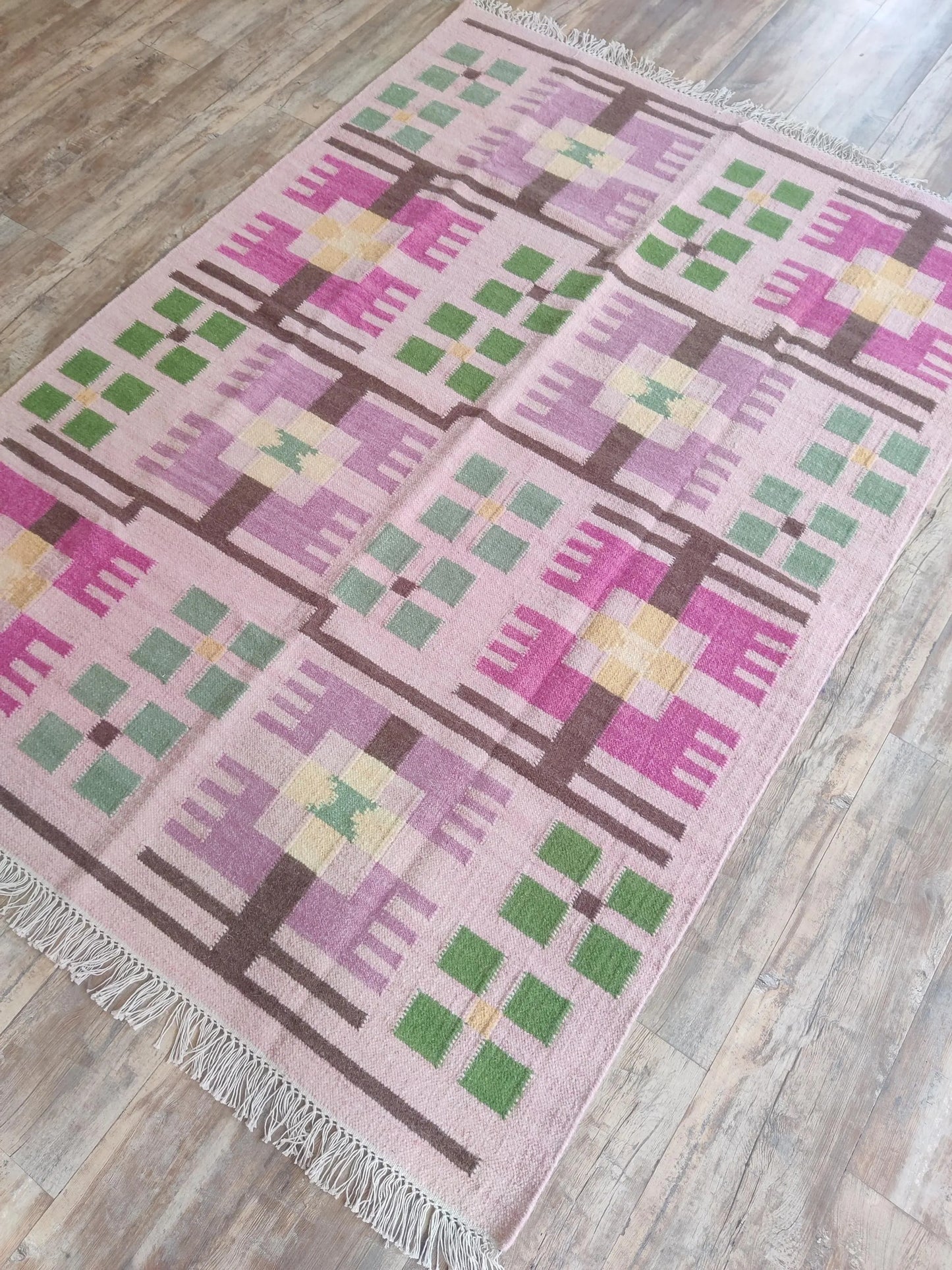 Rose Lavender Heritage andwoven Eclectic Bohemian Kilim, Custom Size