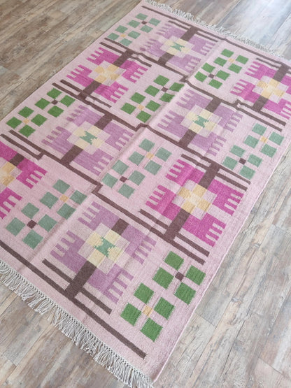Rose Lavender Heritage andwoven Eclectic Bohemian Kilim, Custom Size