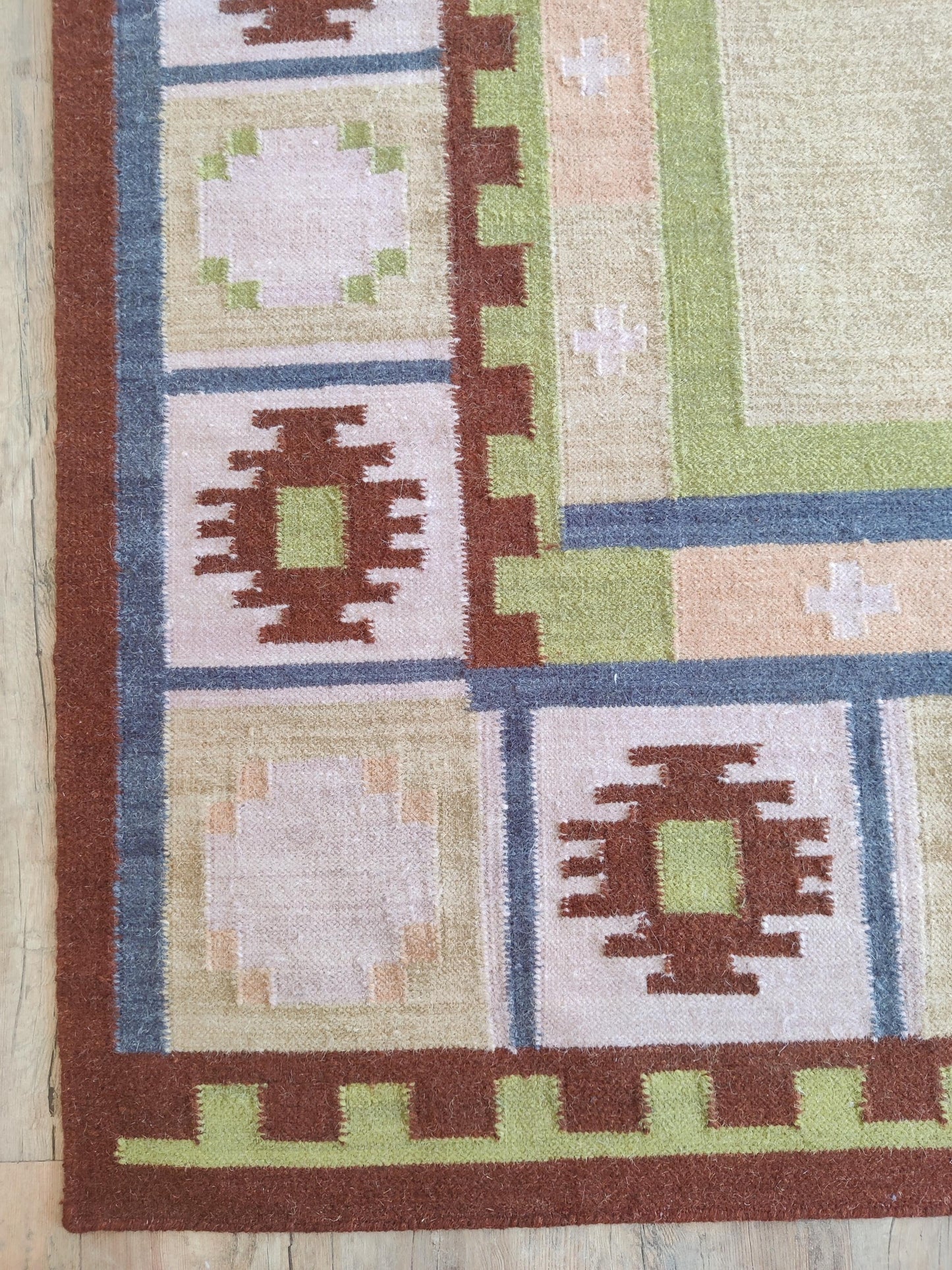 Nordic Pastel Border Wool Cotton Dhurrie Rug