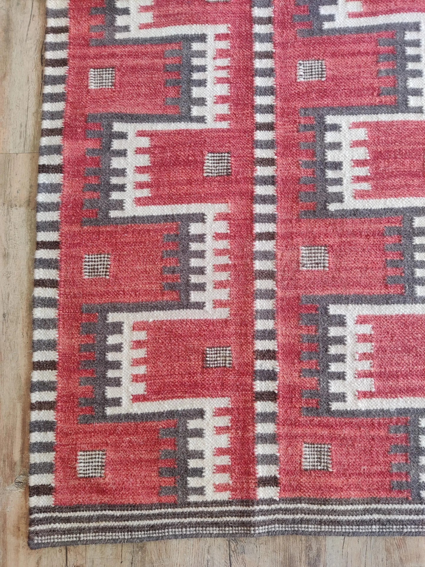 Crimson Tribal Interlock Handwoven Native American Style Rug