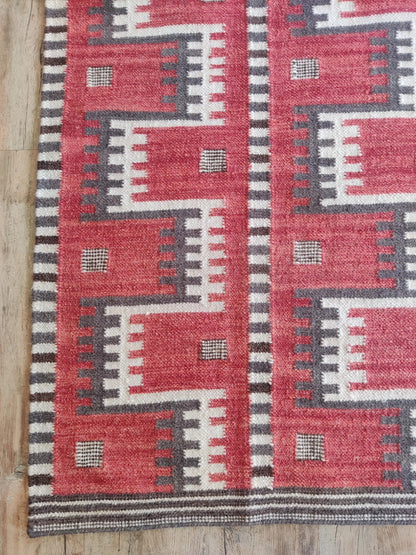 Crimson Tribal Interlock Handwoven Native American Style Rug