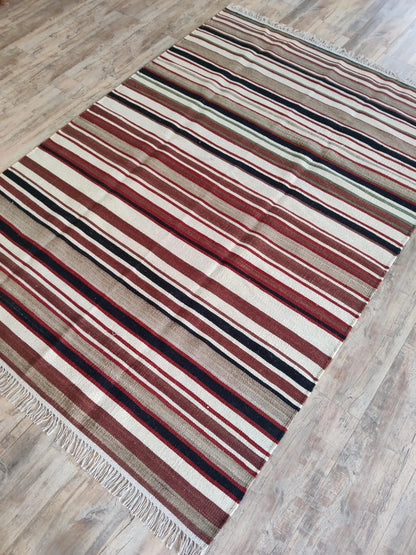 Handwoven Earth Tone Striped Cotton Wool Rug