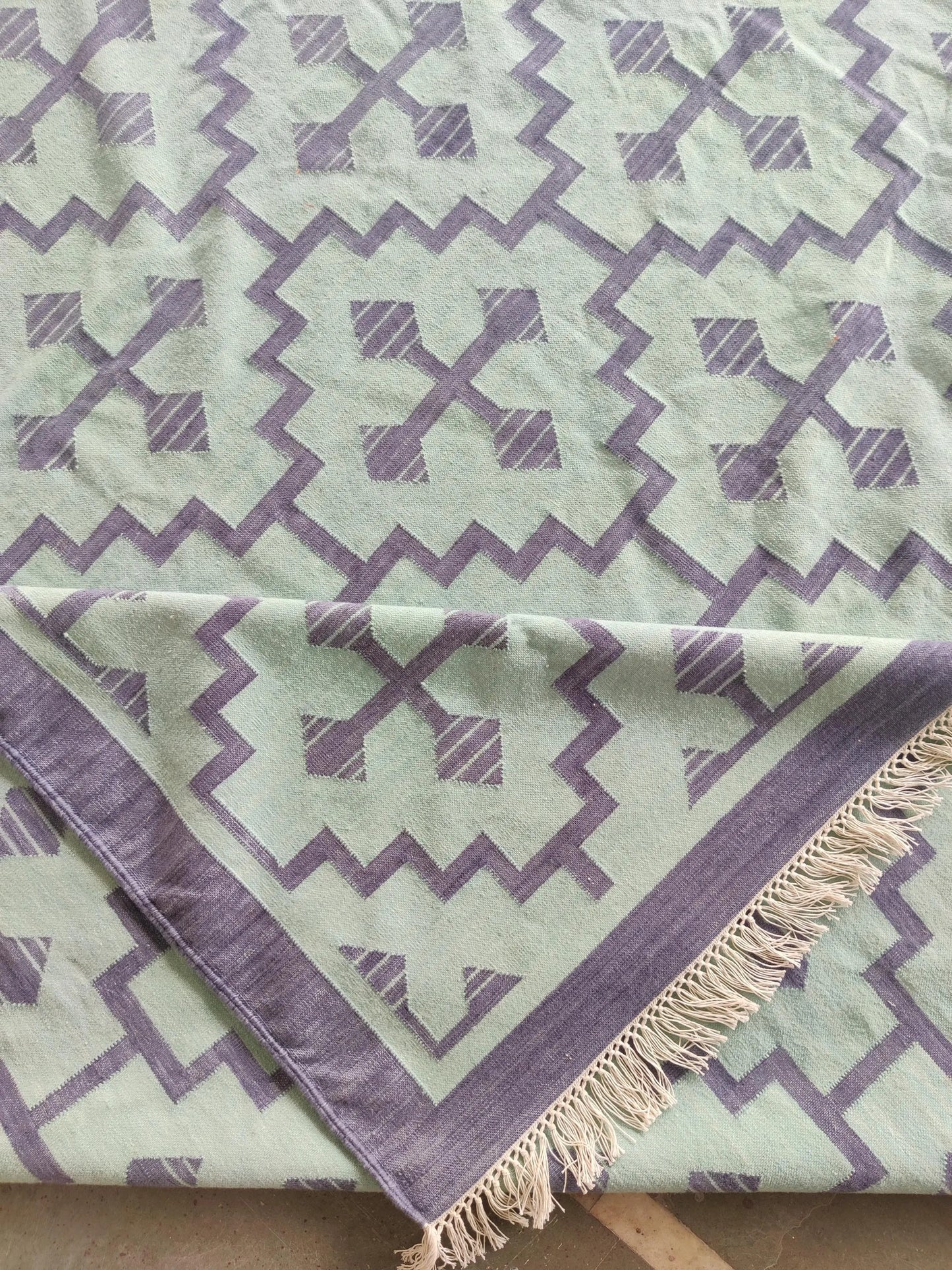 Blue Ivory Geometric Cross Diamond Cotton Flatweave Rug