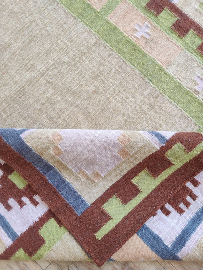 Nordic Pastel Border Wool Cotton Dhurrie Rug