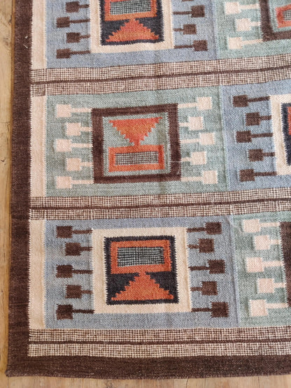 Southwestern Aztec Block Matrix wool rug