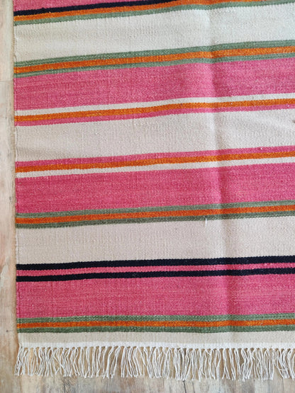 Artisan Handwoven Pink Stripe Rug