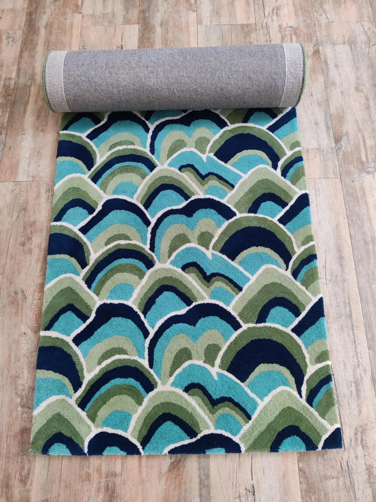 Blue Green Weave Modern Artisan Hand-Tufted Wool Runner Rug