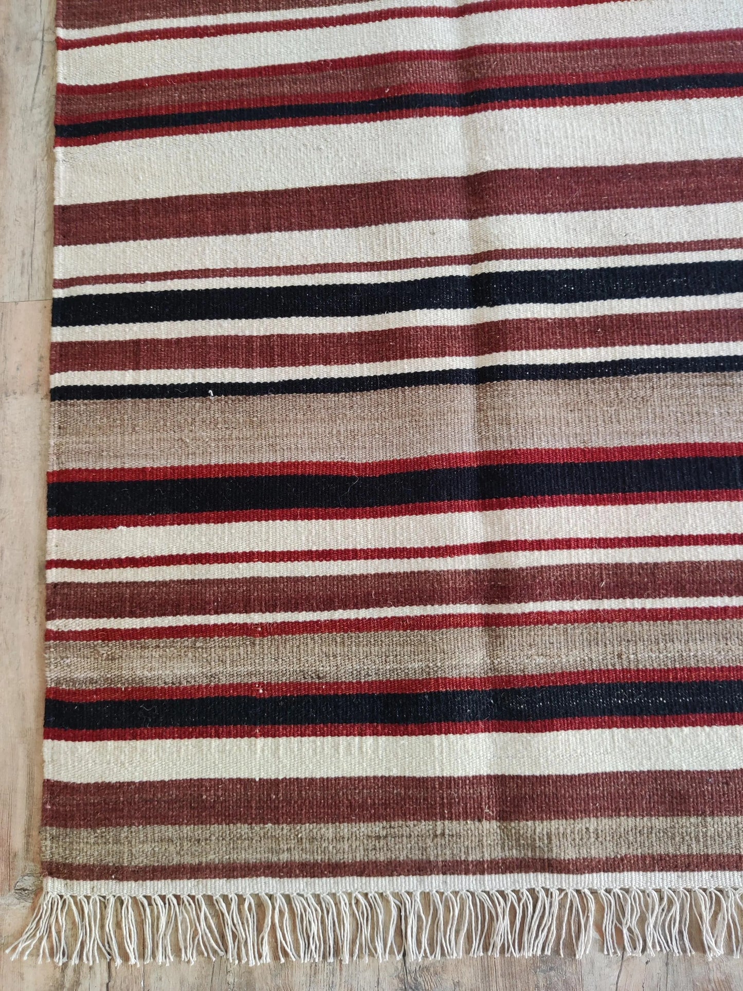 Handwoven Earth Tone Striped Cotton Wool Rug