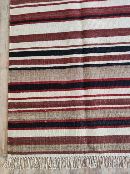 Handwoven Earth Tone Striped Cotton Wool Rug