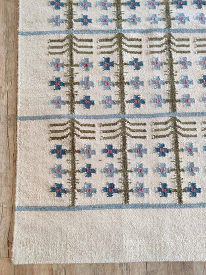 Olive & Denim Tree Trellis Handwoven Symmetrical Folk Rug