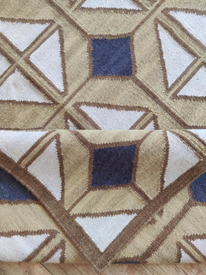 Camel & Navy Geo Lattice Diamond Prism Motif Area Rug