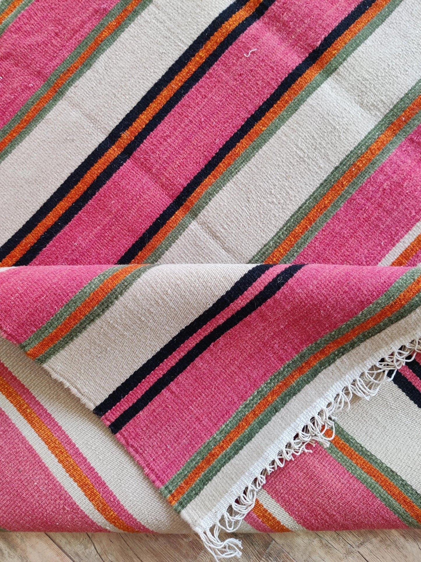 Artisan Handwoven Pink Stripe Rug