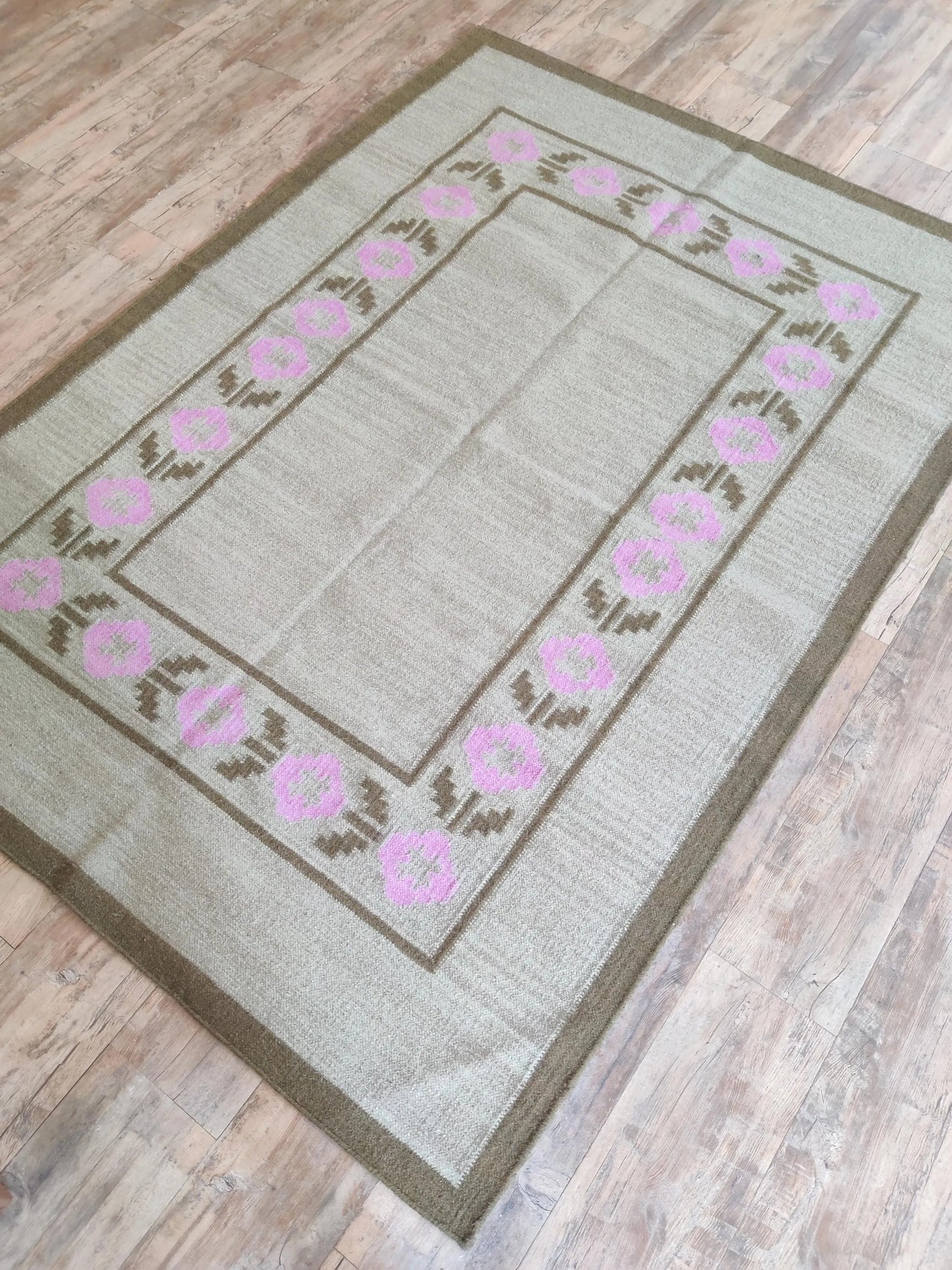 Minimalist Earthy Brown and Candy Pink Flatweave Rug