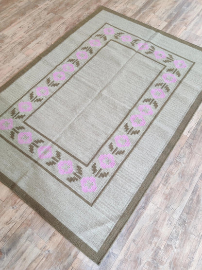 Minimalist Earthy Brown and Candy Pink Flatweave Rug