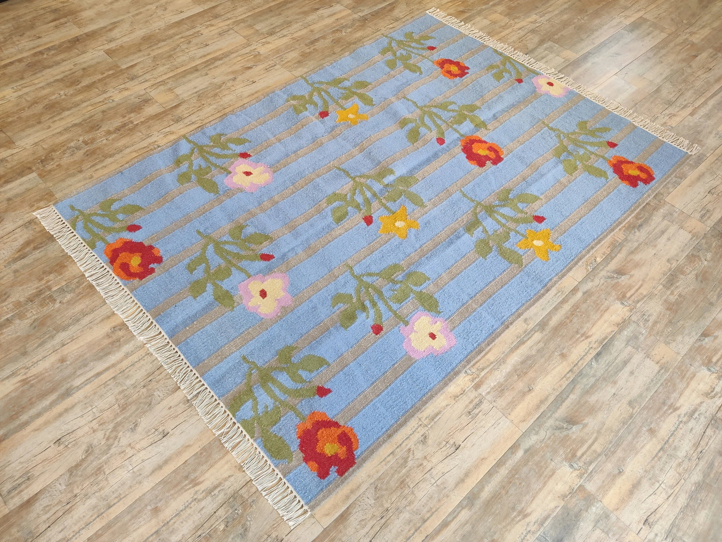Wildflower Horizon Aesthetic Striped Cottagecore Dhurrie rug