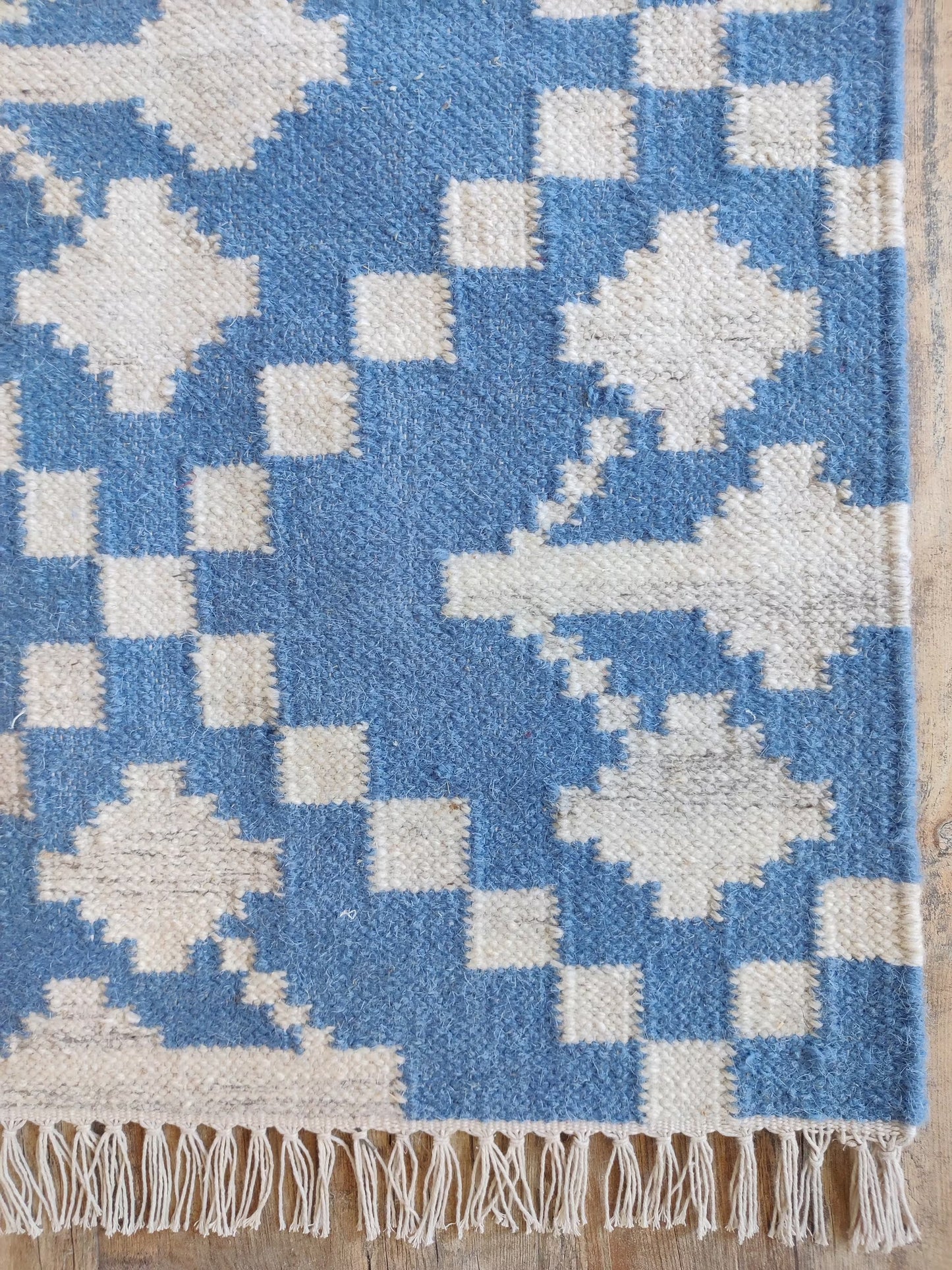 Cornflower Diamond Pixel Handwoven Indian Rug Custom Size