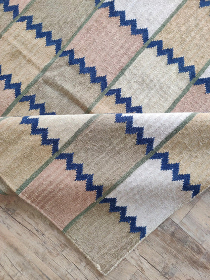 Handmade Pastel Zigzag Grid Checkered Flatweave rug