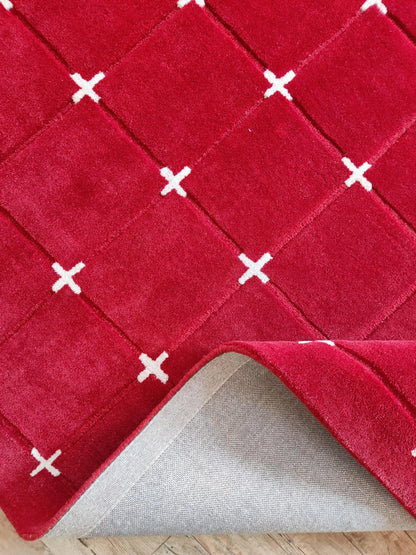 Ruby Red & White Cross Geometric Rug