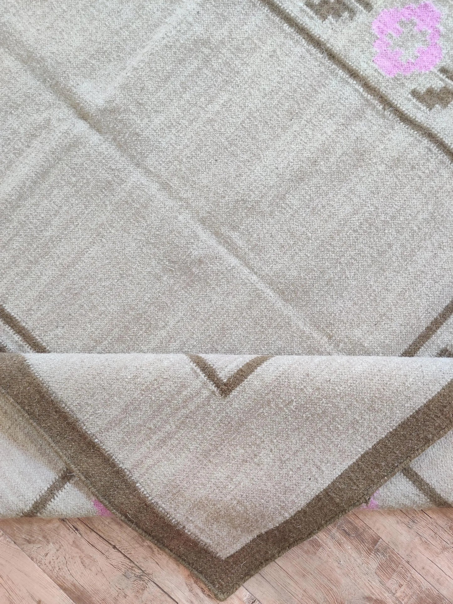Minimalist Earthy Brown and Candy Pink Flatweave Rug