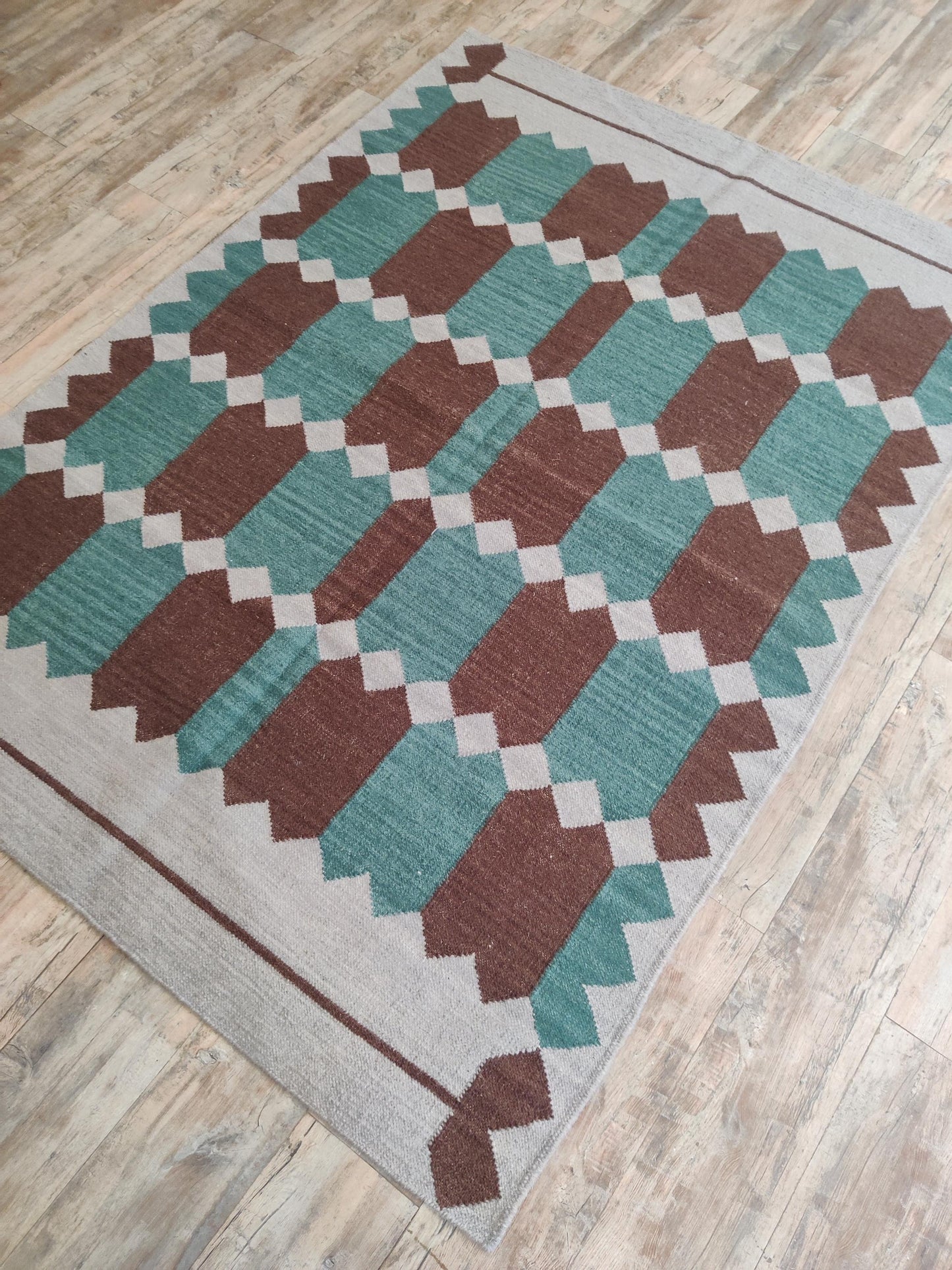 Handwoven Rust & Spruce Matrix Southwestern Flatweave rug