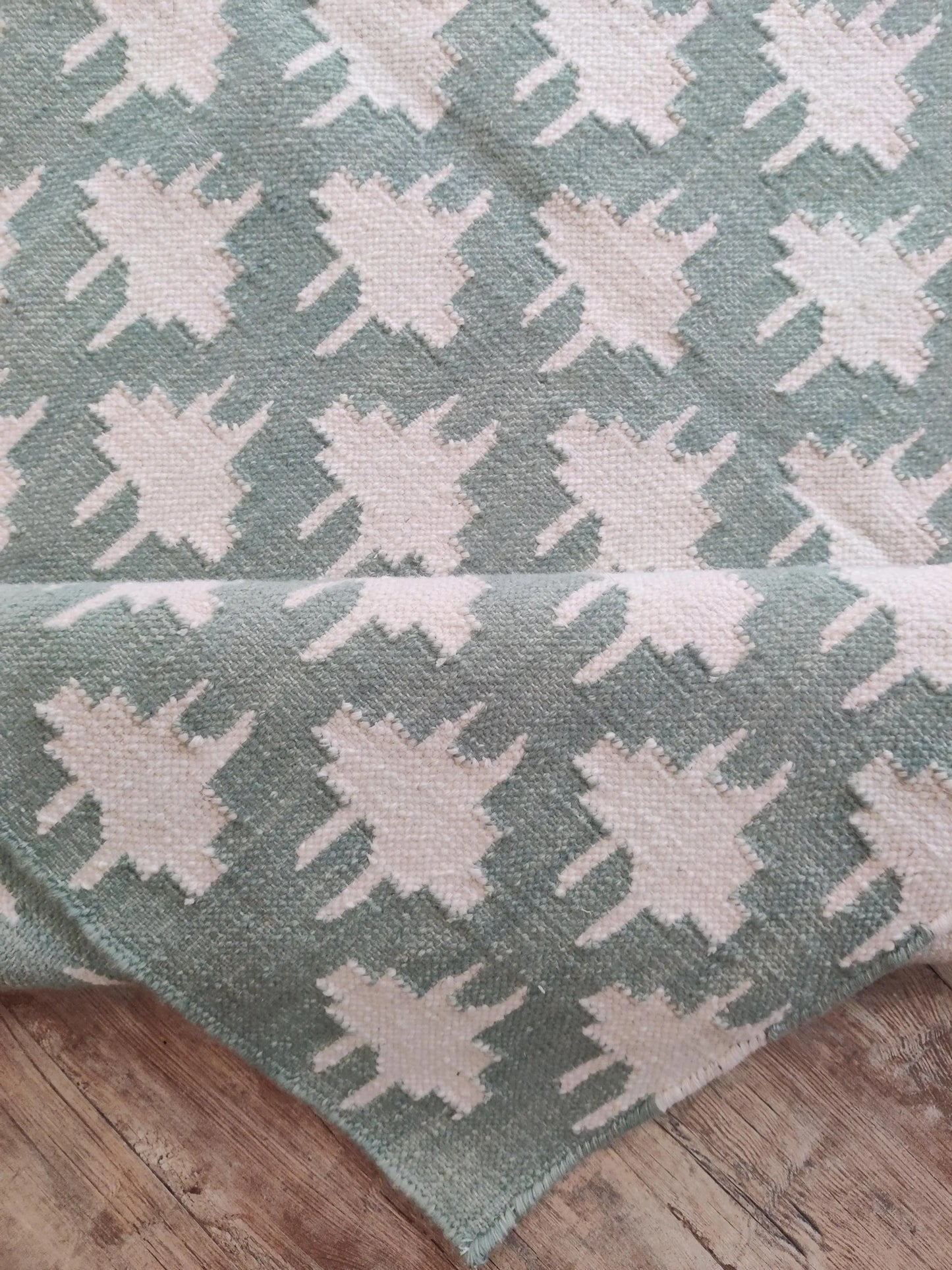 Pixelated Folk Cross Handwoven Cotton Wool Dhurrie