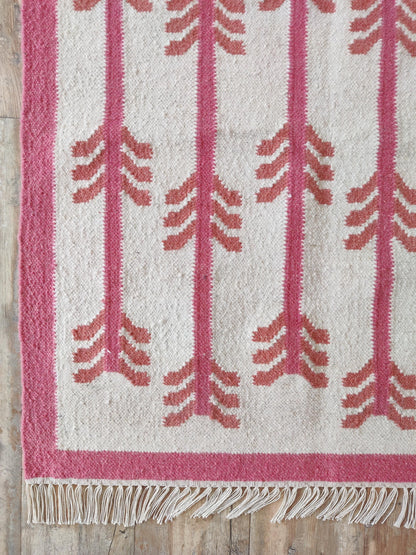 Rose Chevron Stem Dusty Rose Pink & Ivory Cotton Wool Dhurrie